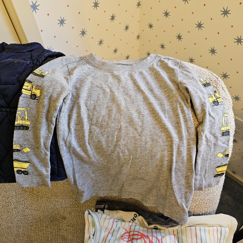 Life Is Good Gray Long Sleeve Kids Tee with Yellow Construction Print